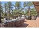 Expansive deck with ample space for seating, grilling, and outdoor dining with treed mountain views at 1570 Blakcomb Ct, Evergreen, CO 80439