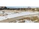 Snowy front yard with mountain views and a walkway leading to the house at 997 Brocade Dr, Highlands Ranch, CO 80126