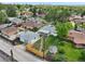 Neighborhood aerial view of the home highlighting the surrounding houses and mature trees at 169 Yates St, Denver, CO 80219