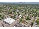 Aerial view of neighborhood, showcasing the property's location within the community and proximity to Denver's skyline at 169 Yates St, Denver, CO 80219