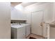 Convenient laundry area with modern washer and dryer, storage cabinets, and ample space at 1530 S Quebec Way # 29, Denver, CO 80231