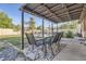 Enjoy outdoor dining on this covered patio with string lights and seating for a relaxing atmosphere at 3224 Troy St, Aurora, CO 80011