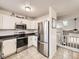 Kitchen with stainless steel appliances and white cabinets at 9125 Bell Flower Way, Highlands Ranch, CO 80126