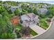 Breathtaking aerial view of an exquisite home on a meticulously landscaped lot backing to mature trees and lush landscaping at 2384 Crestridge Dr, Castle Rock, CO 80104