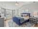 Elegant main bedroom with a blue bed, vaulted ceiling, and plenty of natural light from windows at 2384 Crestridge Dr, Castle Rock, CO 80104