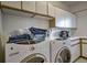 Functional laundry room features a washer and dryer, lots of storage, and laminate countertops at 89 Fairview Cir, Breckenridge, CO 80424
