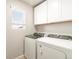 This laundry room features a washer and dryer set and white upper cabinets at 24008 E Atlantic Pl, Aurora, CO 80018