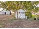 White chicken coop nestled amongst trees on the property at 10876 Maple Rd, Lafayette, CO 80026
