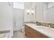 Modern bathroom with dual sinks, sleek vanities, updated fixtures, and separate toilet area at 35 S Forest St, Denver, CO 80246