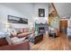 Cozy living room featuring a fireplace, wood floors, and comfortable seating at 15149 E Princeton Pl # B, Aurora, CO 80014