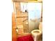 Bathroom showcasing walk-in shower, decorative mosaic tile, safety bars, a toilet, and neutral colors at 1516 S Lowell Blvd, Denver, CO 80219