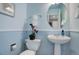 Charming powder room features a pedestal sink and refreshing blue walls at 4053 S Riviera St, Aurora, CO 80018