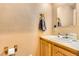 Cozy half-bathroom features a charming vanity and a classic towel ring, offering convenience and functionality at 4 Virginia St, Idaho Springs, CO 80452