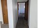 A hallway with neutral-colored walls and plush carpet, with multiple wood doors leading to various rooms at 698 S 2Nd Ave, Brighton, CO 80601