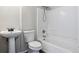 Clean bathroom with a shower/tub combo and pedestal sink at 1820 Cooper Ct, Castle Rock, CO 80109