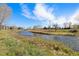 Scenic view of the community river and the natural habitat of green space and trees at 5026 S Platte River Pkwy, Littleton, CO 80123
