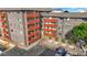 Aerial view of complex, courtyard, and parking with handicap spots at 3047 W 47Th Ave # 607, Denver, CO 80211