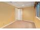 Basement bedroom featuring carpet flooring, yellow walls, drop ceiling, and a window at 7288 S Sundown Cir, Littleton, CO 80120