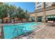 Resort-style pool with comfortable lounge chairs and umbrellas, perfect for relaxing and enjoying the sun at 5455 Landmark Pl # 407, Greenwood Village, CO 80111
