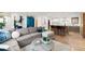 Open-concept living room flowing into a modern kitchen with a central island and hardwood floors at 2314 S University Blvd, Denver, CO 80210