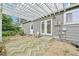 Backyard view of the house and patio featuring a white pergola and double doors at 3932 S Pagosa St, Aurora, CO 80013