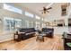 Bright living room with hardwood floors, large windows, and comfortable seating arrangement at 5133 E Essex Ave, Castle Rock, CO 80104