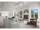 Spacious living room with high ceilings, a fireplace, large windows, and comfortable seating creating an inviting atmosphere at 708 Teal Cir, Longmont, CO 80503