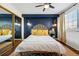 Bedroom with blue accent wall, large mirror closet, and ample natural light from window at 4878 E Kentucky Ave # B, Denver, CO 80246