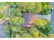 A bird's eye view showcasing a well-maintained house with mature trees, a private yard, and a long driveway at 9416 Mcshane Ct, Parker, CO 80134