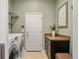 Functional laundry room with modern appliances, storage cabinets, and a clean, organized layout at 22978 E Bailey Cir, Aurora, CO 80016