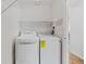 Bright laundry area featuring a modern washer and dryer with convenient shelving for organized storage at 8408 Everett Way # B, Arvada, CO 80005