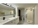 Modern bathroom featuring a dual-sink vanity and a walk-in shower, creating a luxurious space at 8500 E Jefferson Ave # 16B, Denver, CO 80237