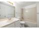 Clean bathroom featuring a tub, shower, and sink with ample counter space at 1545 S Ouray Cir # B, Aurora, CO 80017