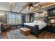 This bedroom has exposed wood beams, an area rug, and a leather chair at 7243 S Kellerman Way, Aurora, CO 80016