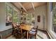 Bright dining area with large windows, wood floors, and a vaulted wood ceiling at 3251 Interlocken Dr, Evergreen, CO 80439