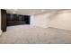 Large, carpeted basement area featuring stylish built-in shelving, perfect for storage or entertainment at 3318 S Dayton Ct, Denver, CO 80231