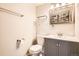 Cozy bathroom features a modern vanity with storage and a decorative mirror at 2201 S Holly St # 1, Denver, CO 80222