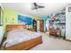 Large bedroom with colorful walls, desk, and wooden furniture at 6722 S Wolff Ct, Littleton, CO 80128