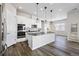 Modern kitchen boasts white cabinets, stainless steel appliances, and center island at 5695 Cadara Way, Parker, CO 80134