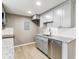Kitchen featuring stainless steel dishwasher, undermount sink and grey cabinets at 18004 E Ohio Ave # 101, Aurora, CO 80017