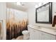 Bathroom featuring a vanity and shower with a decorative curtain at 32392 Lodgepole Dr, Evergreen, CO 80439