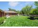 Expansive backyard featuring lush green grass, mature trees, a pool, and well-maintained landscaping at 3980 S Dexter St, Cherry Hills Village, CO 80113