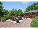 Charming backyard patio with fire pit, comfortable seating, and lush landscaping at 3980 S Dexter St, Cherry Hills Village, CO 80113