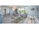 Inviting living room with vaulted ceilings, decorative shelving, large bay window, and stylish furniture at 3488 Dawson Rd, Sedalia, CO 80135