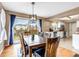 Bright dining room with a wooden table and chairs, with a view of the backyard and kitchen at 4539 Lyndenwood Cir, Highlands Ranch, CO 80130