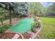 Well-manicured backyard featuring a putting green and flower garden at 11237 W Ford Dr, Lakewood, CO 80226