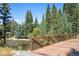 Picturesque bridge over a river surrounded by evergreen trees and lush foliage at 189 Ginger Quill Ln, Breckenridge, CO 80424