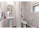 Well-lit powder room with pedestal sink, modern fixtures, and neutral paint at 24043 E Florida Ave, Aurora, CO 80018
