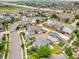 Aerial view of a neighborhood with tree-lined streets and sidewalks at 18056 E 104Th Way, Commerce City, CO 80022
