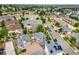 Aerial view of a neighborhood with well-maintained homes, trees, and roadways at 18056 E 104Th Way, Commerce City, CO 80022